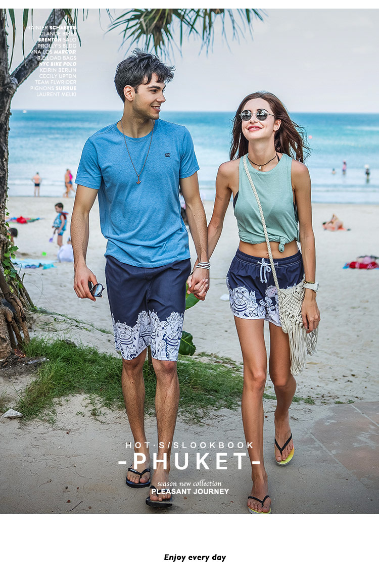Cặp vợ chồng đi biển bên bờ biển quần nam mùa hè in hình quần bơi nhanh khô quần short phụ nữ năm điểm quần lớn 	mua quần đi biển	
