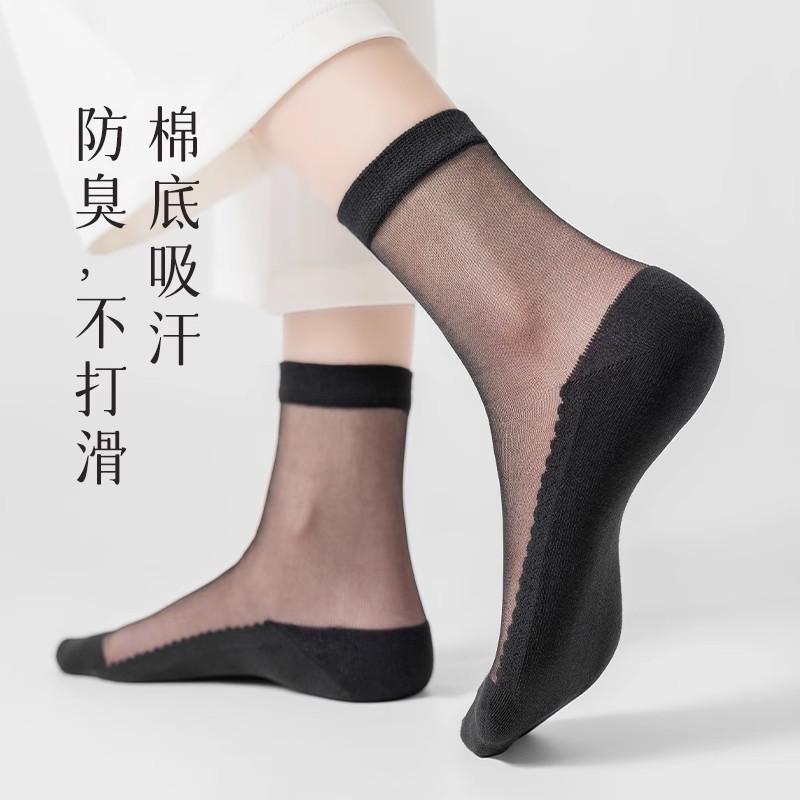 Japanese Mujie Women's Short Socks Spring and Summer Thin Transparent Crystal Glass Socks Non-Slip Pure Cotton Bottom Lace Socks