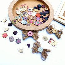 Kindergarten Children DIY handmade paste material European print round petal round wooden button decoration