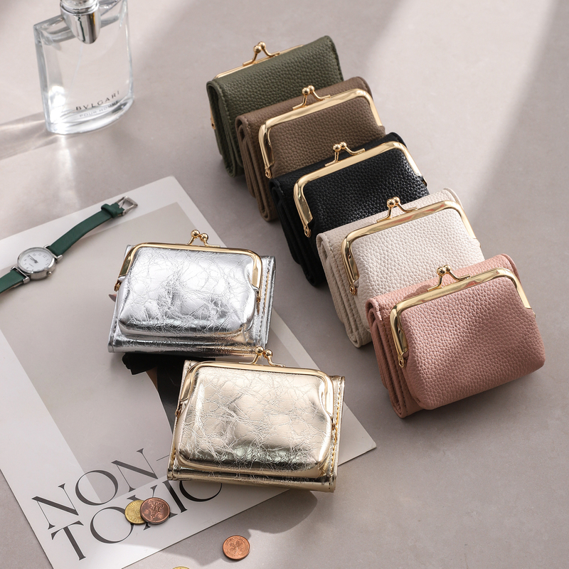 Korean Style Solid Color 70% off Short Wallet with Large Capacity, Fashionable and Multifunctional, Lychee Pattern, Multiple Card Slots, Coin Purse
