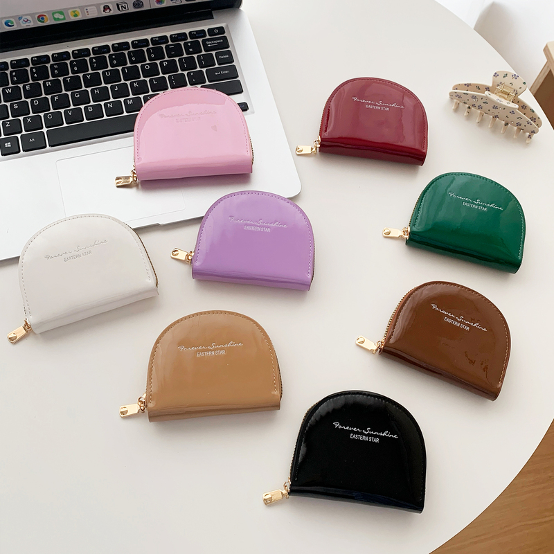 Patent Leather Semi-Circular Small Wallet for Women, Accordion-Style Card Holder, Large Capacity Card Case, Versatile, Simple, Compact, Multi-Card Slots, Coin Purse