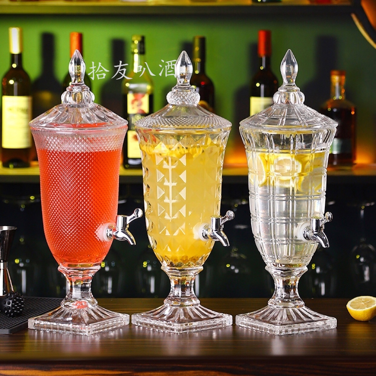 Glass Juice Dispenser with Tap, Beverage Cola Container, Hotel Self-Service Milk Jug, Cold Drink Pitcher, Beer Barrel, Fruit Drink Tank