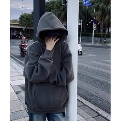 Pure Cotton Heavyweight American and Japanese Style Trendy Brand Loose Versatile Hooded Sweatshirt with Fleece and Thickened for Men, Autumn and Winter Casual Jacket