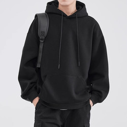American-Style Trendy Brand Japanese Pure Cotton Heavyweight Hoodie Loose Casual Fleece-Lined Thick Solid Color Sweatshirt Men's Autumn and Winter Jacket