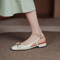 Baotou sandals womens summer new leather bow small fragrant wind after empty heeled flat fairy shoes 2021 summer
