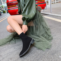 Small fragrant wind Pearl socks boots female spring autumn Net red thin boots ins tide Martin boots English wind comfortable thick heel boots