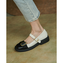 French retro Mary Jane Baika small leather shoes soft bottom leather round head shallow single shoes flat bottom small fragrant style lady shoes