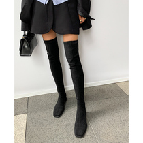 Boots Women over the knee black thick legs long boots square head thick heel middle heel elastic thin leg 414243 size high boots