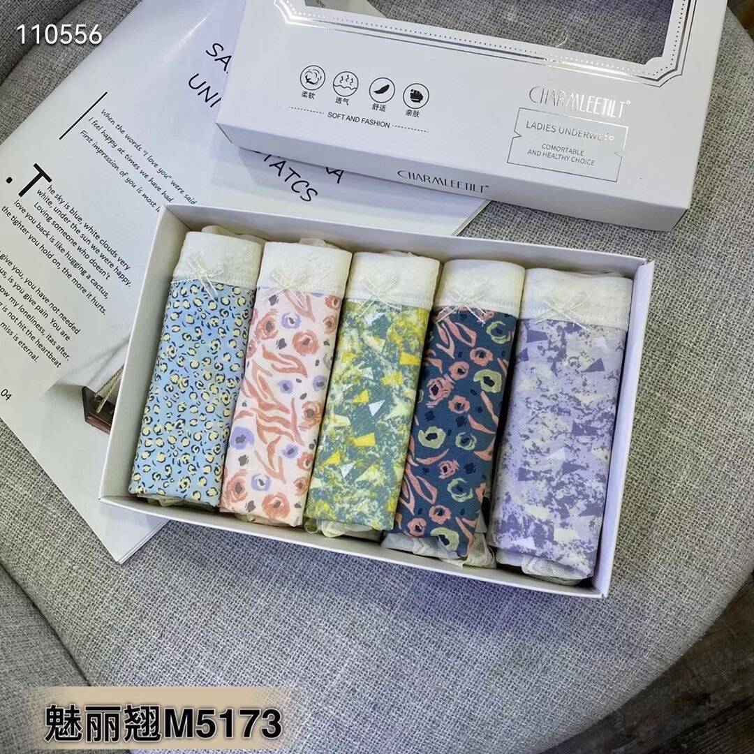 The Phantom 5173-5 boxed pure cotton crotch antibacterial mid-waist lace printed teenage girl high open fork triangular trouser head