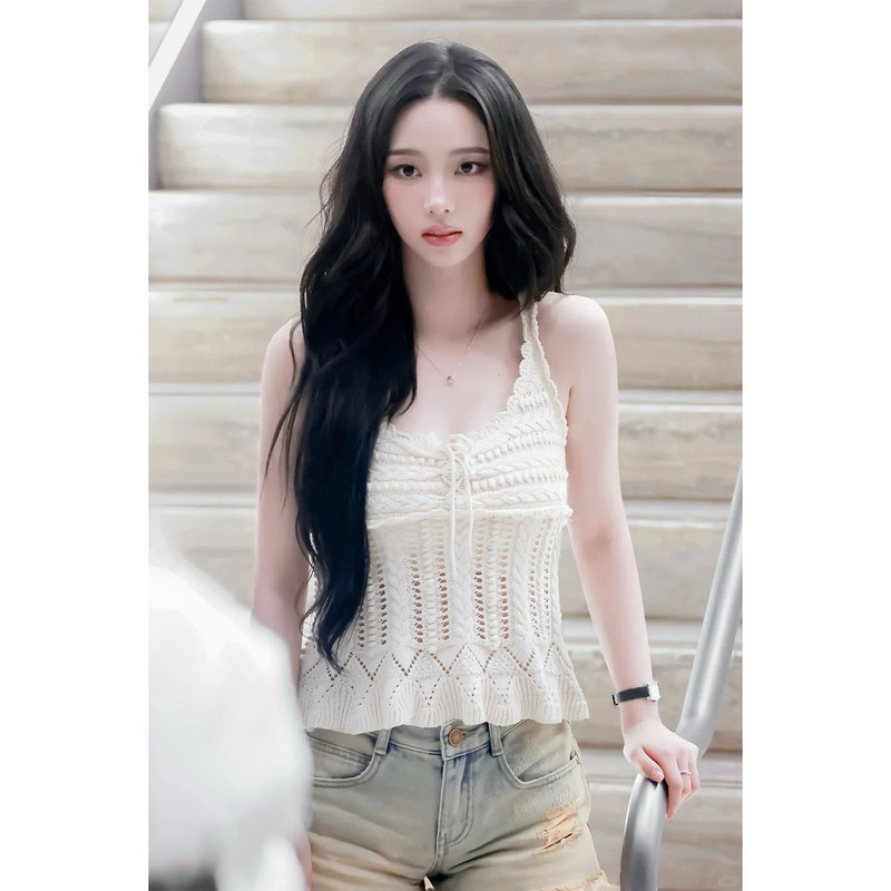 Pd's Greatest Work, Li Zhi Min's Same Style Hollow Crochet Heavy-Duty Knitted Waist-Cinching Camisole 0329