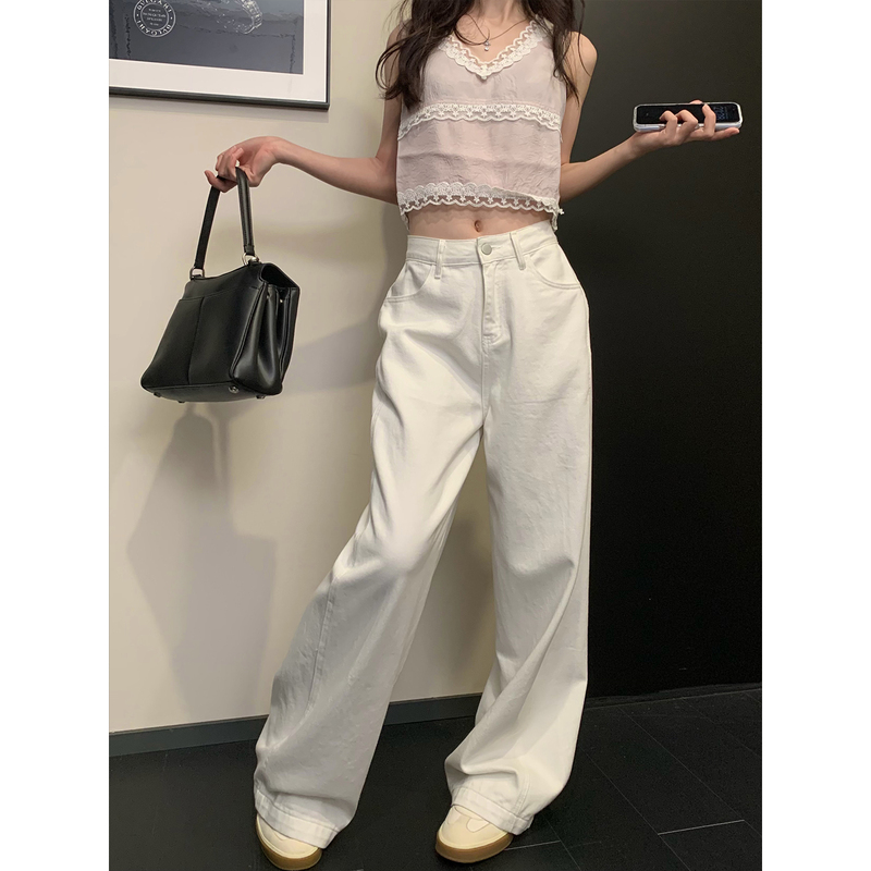 Pd's Greatest Work, Great Hip Shape! White Jeans for Work, Commuting, Casual American-Style Paratrooper Pants 0060