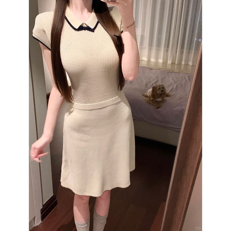 Pd's Greatest Work Is a Soft and Hollow-Out Design That Makes You Look Younger, with a Princess-Style Polo Collar, Knitted Bow Dress 0152 Pd's Greatest Work Is a Soft and Hollow-Out Design That Makes You Look Younger, with a Princess-Style Polo Collar, Knitted Bow Dress 0152