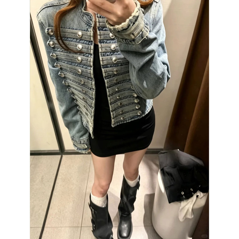 Pd's Greatest Work, Vintage Washed Napoleon Court Style Stand Collar Buttoned Denim Jacket 0310 Pd's Greatest Work, Vintage Washed Napoleon Court Style Stand Collar Buttoned Denim Jacket 0310
