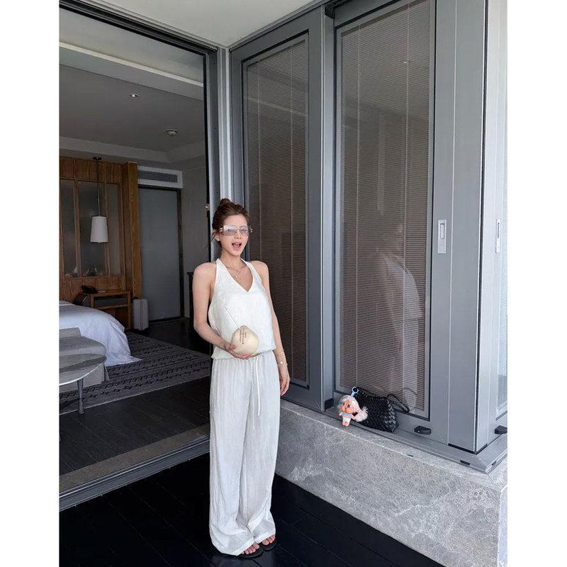 Pd's Greatest Work, White Relaxed Old Money Style Lyocell Summer Cool Breathable Versatile Wide-Leg Pants 0156