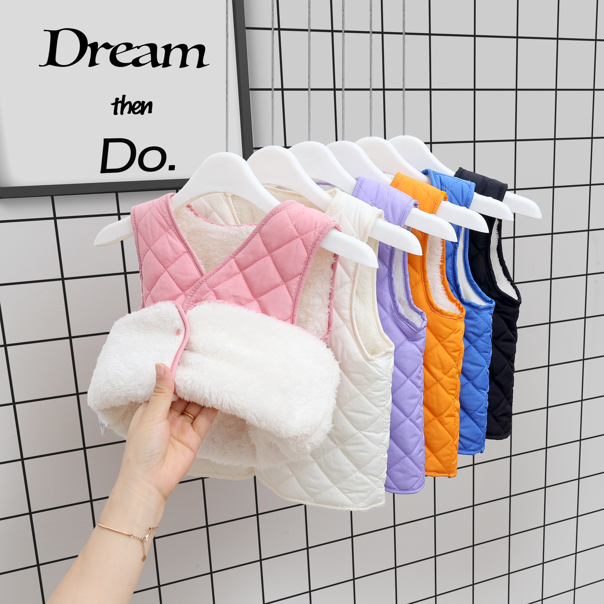 Children lamb suede waistcoat autumn winter baby down cotton vest male and female child small waistcoat baby waistcoat both inside and outside