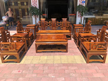 Ming and Qing classical antique furniture golden nanmu small leaf Zhennan withered wood sofa tea table ten-piece set