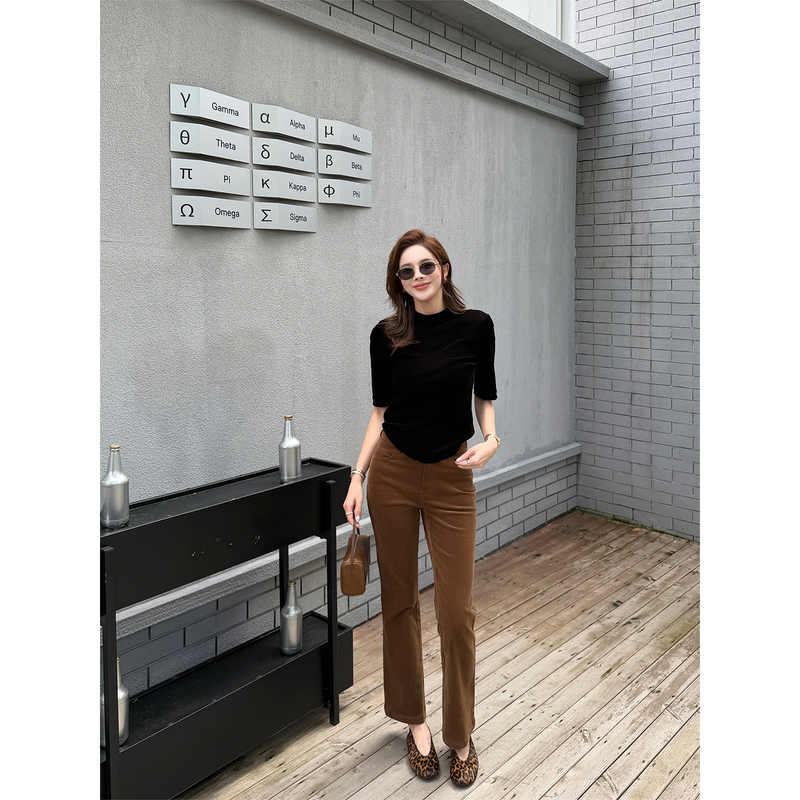 Junjun【Coco Corduroy】High-End Corduroy High-Waisted Casual Pants, Autumn Slimming Cropped Flared Pants