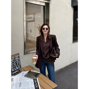 Junjun【Old Money New Rich】Notched Lapel Slim Fit Blazer Autumn High-End Elegant Slimming Jacket