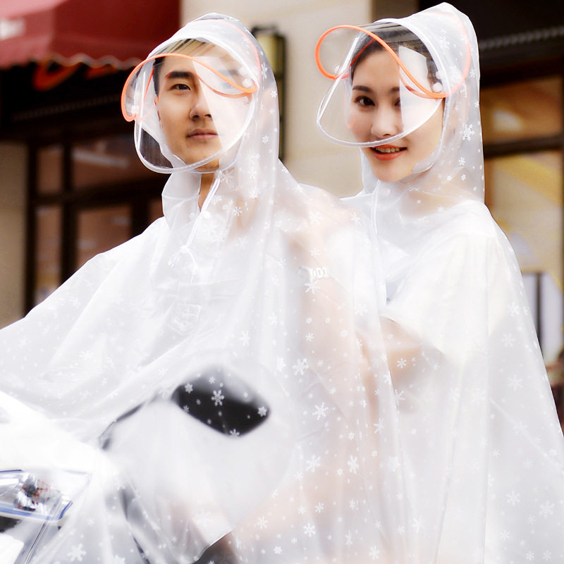 Taiwan bell transparent motorcycle electric car raincoat electric car double brim poncho mother and child female adult increase thickening