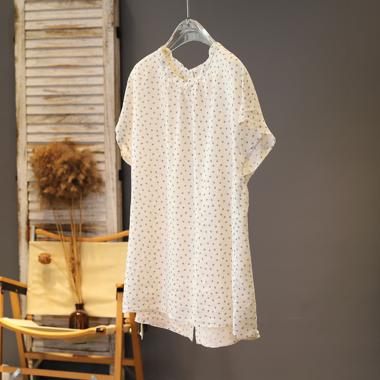 2026年夏日上新减龄温柔气质淑女苎麻衬衣坎袖印花时尚麻味衬衫潮