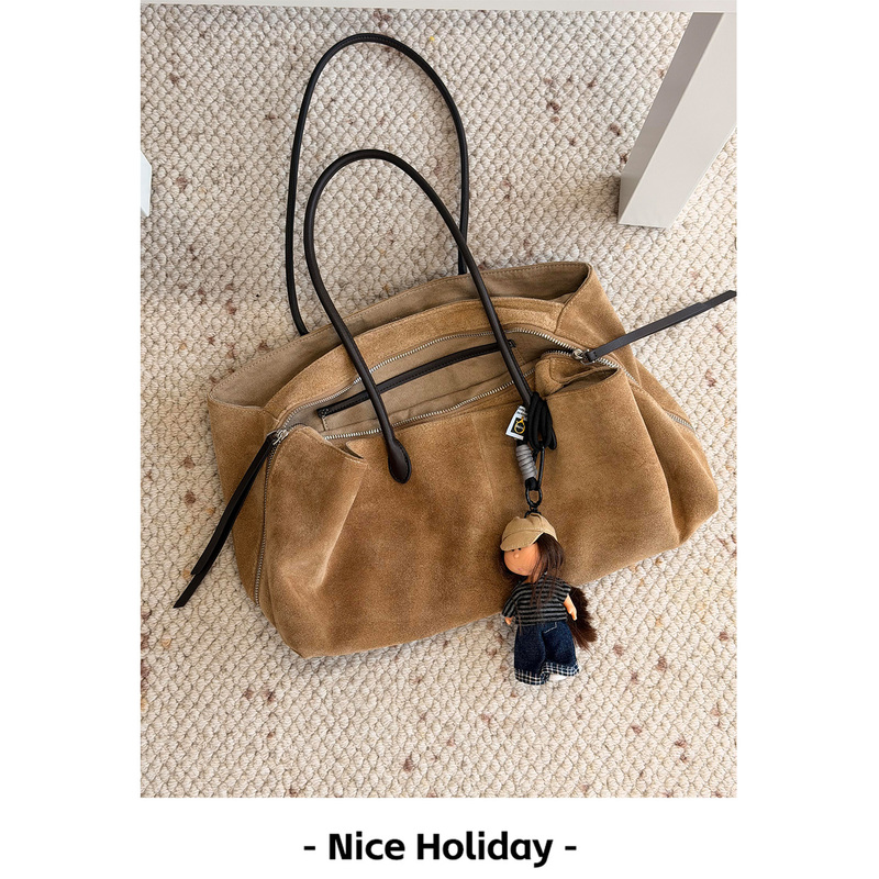 Suede Sand Dune Color Three-Compartment Tote Bag for Women 2026 New Autumn and Winter Relaxed Style Large Capacity Commuter Bag