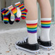 ຖົງຕີນເດັກນ້ອຍພາກຮຽນ spring, ດູໃບໄມ້ລົ່ນແລະ summer ເດັກຊາຍແລະເດັກຍິງ rainbow mid-tube socks ເດັກນ້ອຍນັກສຶກສາກິລາ socks trendy socks ຖົງຕີນຝ້າຍສັ້ນບໍລິສຸດ