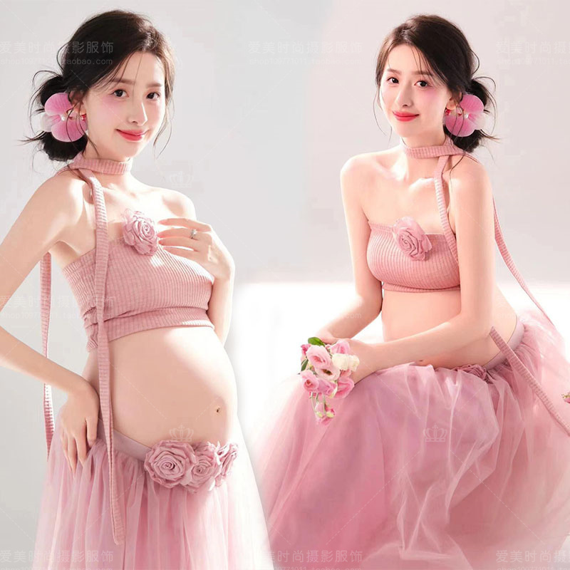 Maternity Photography Clothing, New Korean Style, Beautiful and Fresh Pink Outfit, Pregnant Mother Belly Photo Clothes for Home Photography Maternity Photography Clothing, New Korean Style, Beautiful and Fresh Pink Outfit, Pregnant Mother Belly Photo Clothes for Home Photography