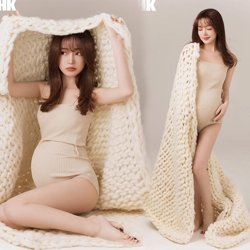 New Extra Thick Yarn Blanket, Wool Blanket, Nordic Style Sofa Blanket, Maternity Photo Studio Photography Clothing Props Blanket