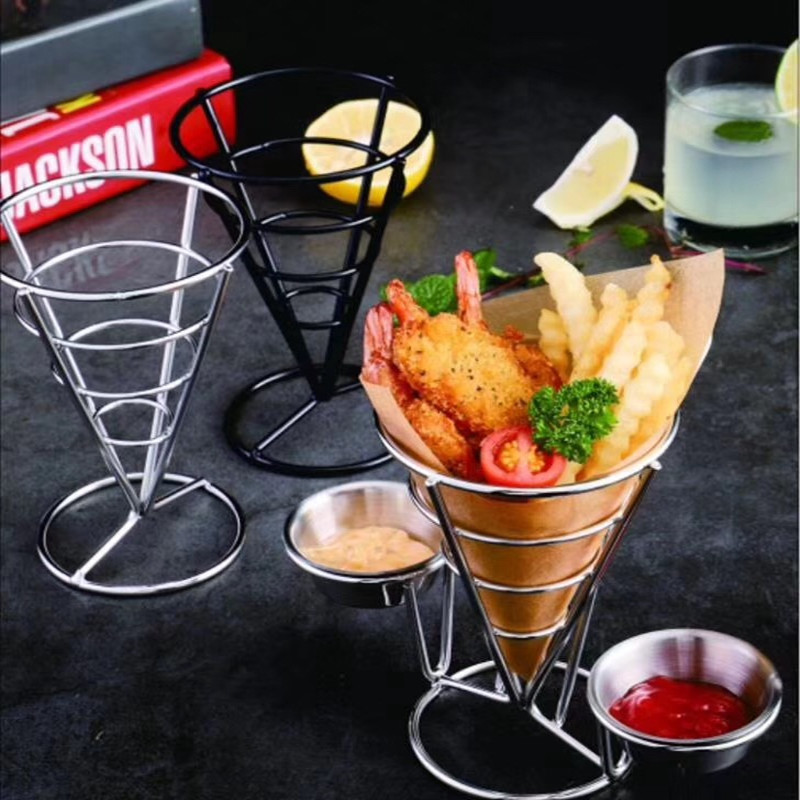 Black French fries rack creative special dining room milk tea chicken rice flower chicken leg snack rack fried food stainless steel tableware