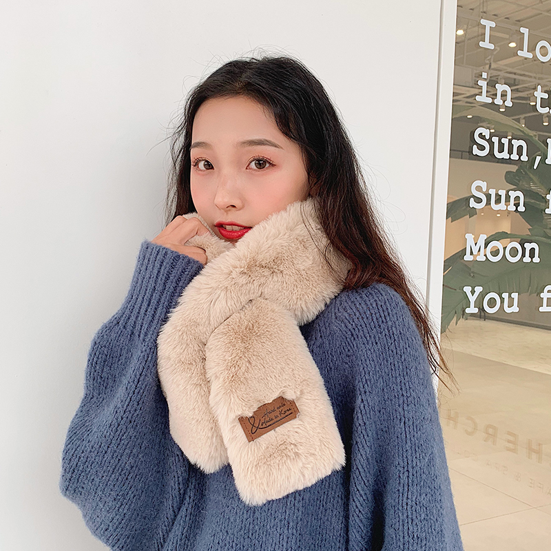 Teenage Girl Hearts Autumn Winter Warm Little Scarves Women Han Edition 100 Hitch Students Ins Rex Rabbit Plush Cute Soft Girl Scarf