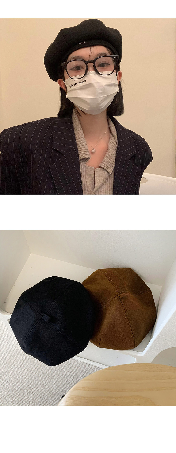 A black beret for women in autumn and winter, a Japanese-style large-headed flower-shaped hat, an Instagram influencer's face-showing small octagonal painter hat pic 6