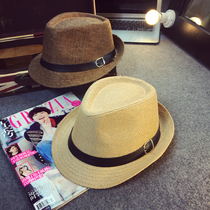 Korean outdoor sunshade straw hat couple Beach sun hat British men and women sunscreen Jazz hat tide spring and summer