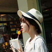 Choking small chili hat female summer tourism sun shade Panama straw hat Beach Sun top hat beige White