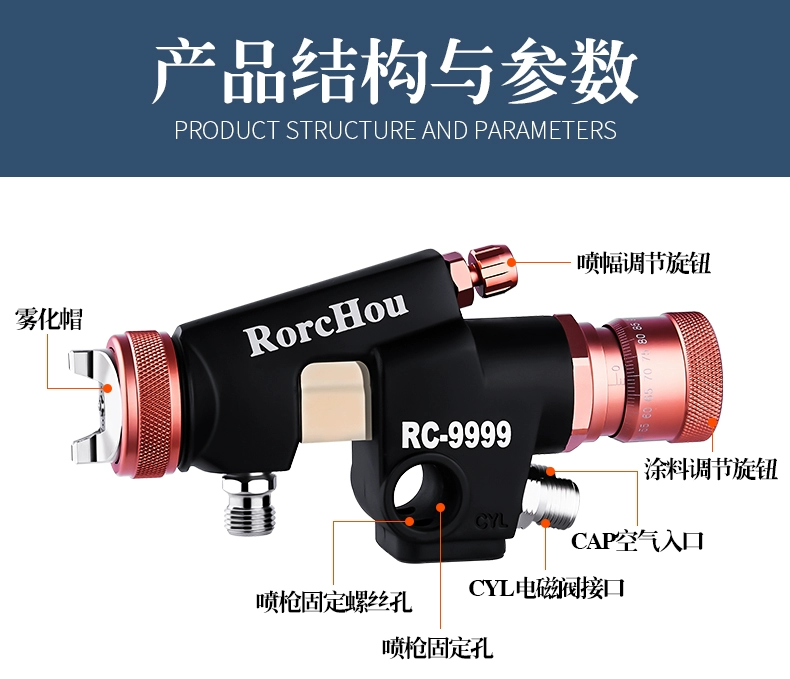 Rongchen cao nguyên tử hóa RC-999 dây chuyền lắp ráp vòi phun tự động chuyển động qua lại áp suất thấp súng phun sơn đường kính lớn súng phun máy phun sơn nước súng phun sơn total