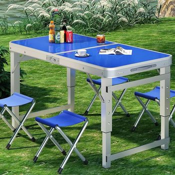 Outdoor camping picnic equipment table and chairs complete set outdoor folding table simple rectangular dining table bed sheet pull cart