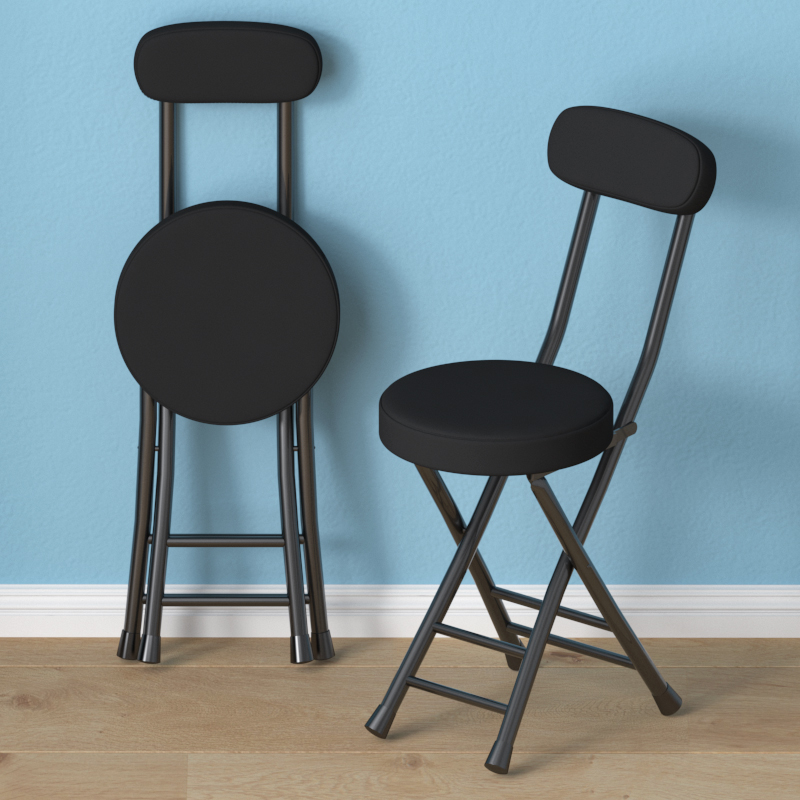 [Steel Plate Soft Chair] Black Frame Black Leather 4cm Raw Cotton