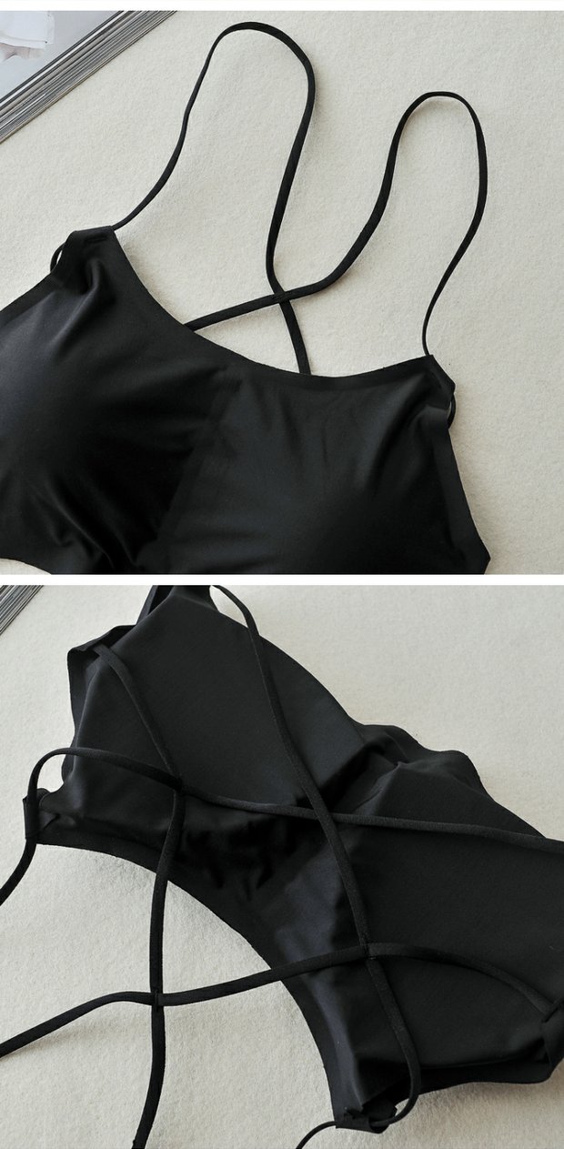 Đen băng lụa top với ngực pad dây đeo vest nữ vẻ đẹp trở lại ống top bọc ngực mỏng phần đồ lót đáy quần lót nữ bra áo ngực nữ