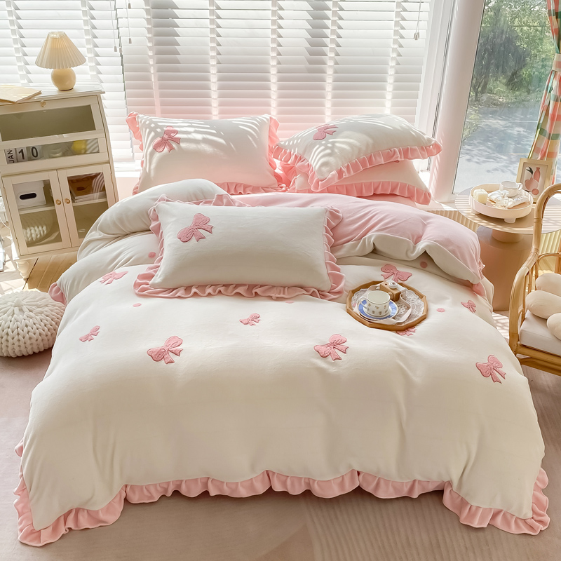 Coral velvet winter four-piece set milk velvet flannel crystal quilt cover princess wind three-piece set Korean version double