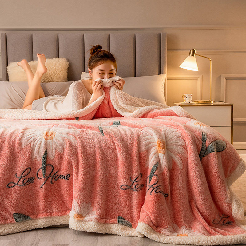 Coral velvet double blanket winter sleeping lamb blanket nap office student bedpaving sheets