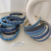 2020 NEW BLUE RETRO 100 LAP DENIM HAIR STIRRUP HEAD STIRRUP NET INFRARED DEPARTURE CARD HAIR Hair Accessories