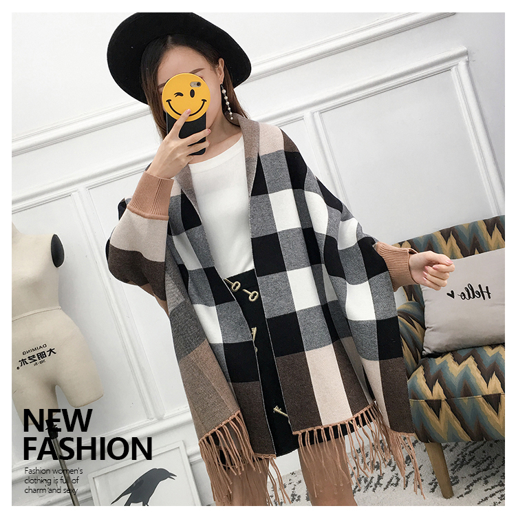 Mùa thu và mùa đông mới áo len tua rua áo choàng khăn choàng bat tay áo dày phần dài áo len cardigan quần áo phụ nữ - Cardigan áo khoác len cardigan