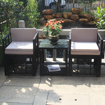 Open-air balcony leisure small table and chair outdoor garden courtyard rattan table and chair combination iron rattan chair three-piece custom