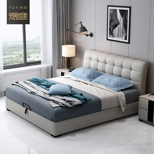 Маленькая квартира для хранения кожаная кровать скандинавская минималистская свадебная кровать кожаная кровать двуспальная кровать 1,8 метра белая кожаная кровать главная спальня