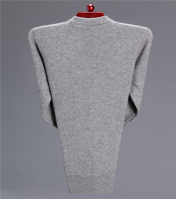 Cashmere áo len nam cổ tròn dày 100% tinh khiết cashmere màu rắn trùm đầu trung niên áo len đáy áo len kích thước lớn