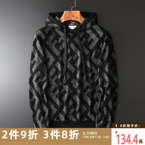 2021 Spring and Autumn letter jacquard thick hooded sweater mens fashion casual pullover jacket men