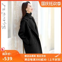 Double-sided cashmere woolen coat womens fashion black cocoon long 2021 zero cashmere double-sided coat womens anti-season