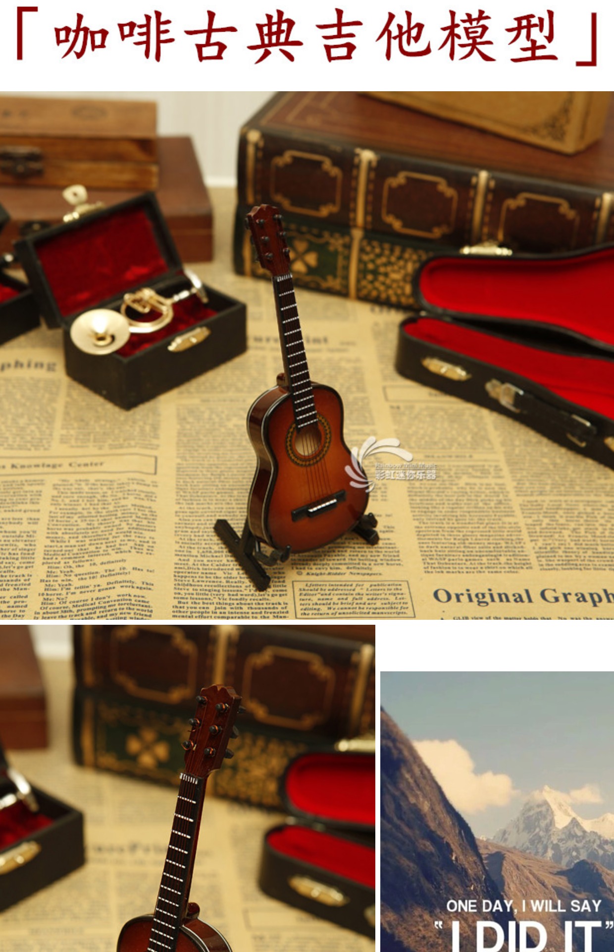 Có thể khắc nhạc cụ mini bằng gỗ màu xanh cổ điển mô hình guitar đồ trang trí xe đu xe trang trí để gửi quà tặng bạn bè các đồ trang trí nhà bếp