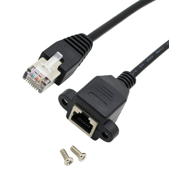 5类6类RJ45延长线网口公转母延长线网线公母延长百兆千兆RJ45网口公对母延长线100M/1000M纯铜带螺丝孔可固定