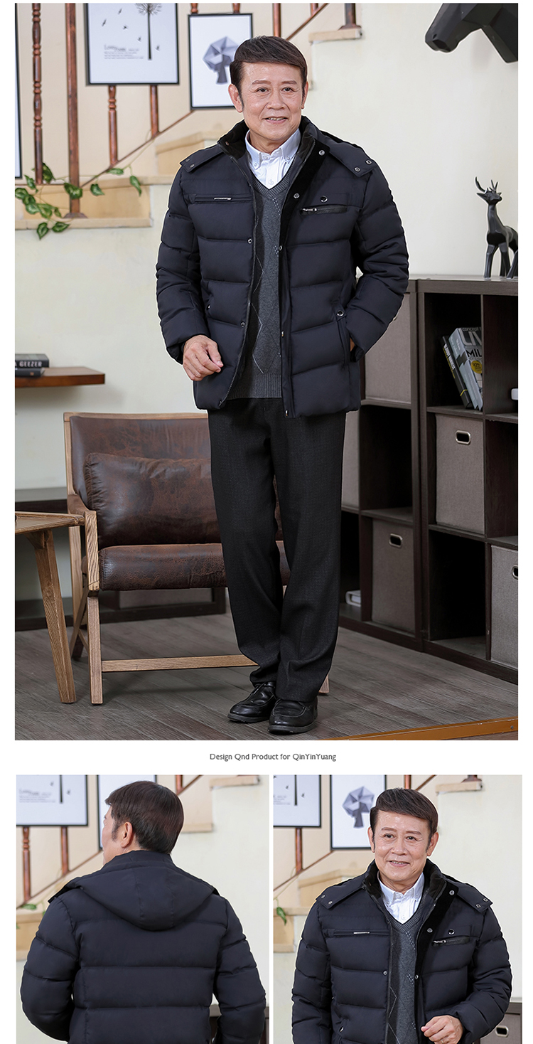 Áo khoác cotton nam trung niên mùa đông cộng với nhung dày xuống áo khoác cotton cotton ấm áp cho nam trung niên áo cotton áo bomber nam