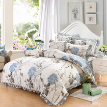 Luo Mengyu cotton bed skirt four-piece set cotton pastoral thickened bedspread set Sandwich quilted quilt cover bedding